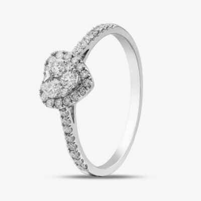  9ct White Gold Heart Shaped Shoulder Set Cluster Ring PR10946 