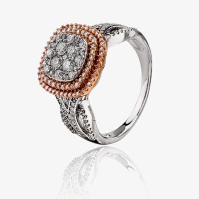 9ct Two Tone Gold 1.00ct Diamond Pave Cushion Cluster Ring THR19477-100