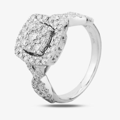 Pure Brilliance 9ct White Gold 1.00ct Diamond Cross Shoulder Square Cluster Ring THR19823-125E 9WG