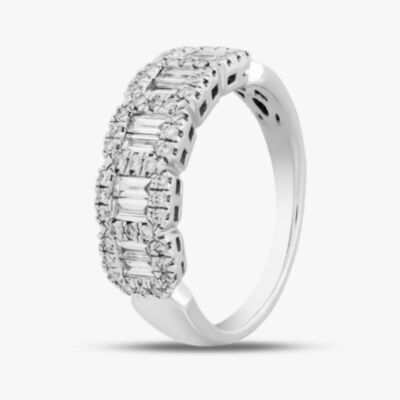 18ct White Gold 0.58ct Baguette & Brilliant Cut Diamond Half Eternity Ring R33995 18KW