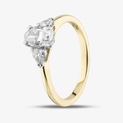 18ct Yellow Gold Certified 0.96ct Oval & Pear Cut Diamond Shoulder Set Solitaire Ring RN11088
