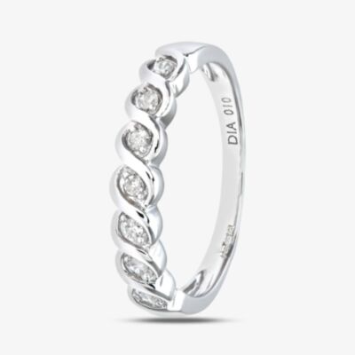 9ct White Gold 0.10ct Diamond Swirl Half Eternity Ring PR07018W