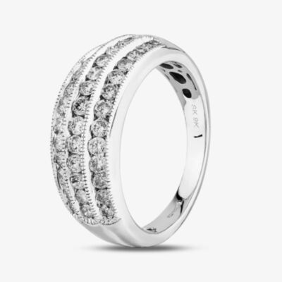 9ct White Gold 1.00ct Diamond Channel Set Three Row Ring THR15381-100