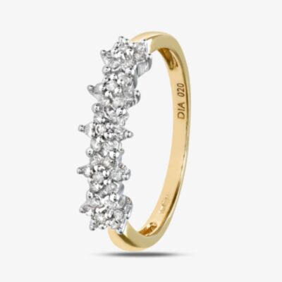 9ct Yellow Gold 0.20ct Diamond Flower Half Eternity Ring PR06551Y