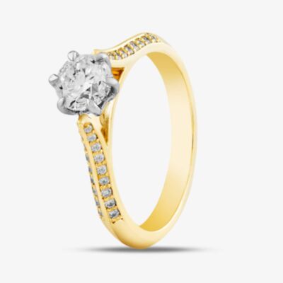 18ct Yellow Gold Certified 0.70ct Brilliant Cut Diamond Shoulder Set Solitaire Ring 10637/18PT/M020.70 (M)