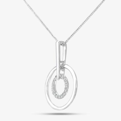9ct White Gold Diamond Double Circle Pendant Necklace DP1124W