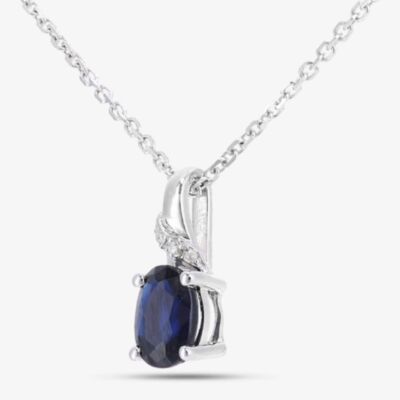 9ct White Gold Oval Sapphire & Diamond Twist Pendant Necklace DP1612WSA