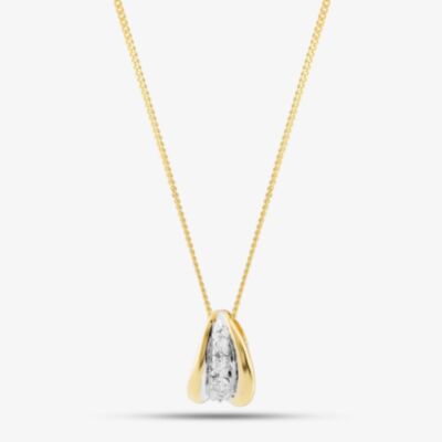 9ct Yellow Gold Brilliant Cut Diamond Curverd Necklace P1240/10C-10
