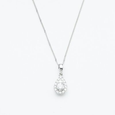 9ct White Gold 0.17ct Pear Cut Diamond Cluster Pendant Necklace NTP409PEAR-D-9WG