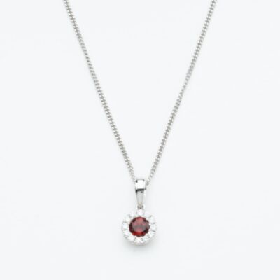 9ct White Gold 0.25ct Garnet & 0.13ct Diamond Halo Pendant Necklace NTP409GARD-9WG