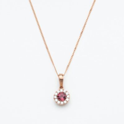 9ct Rose Gold 0.39ct Tourmaline & 0.14ct Diamond Halo Pendant Necklace NTP409PTMD-9RG
