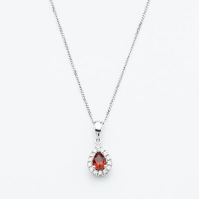 9ct White Gold 0.40ct Pear Cut Garnet & Diamond Halo Pendant Necklace NTP409PEAR-GARD-9WG