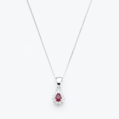 9ct White Gold Pear Cut Ruby & Diamond Cluster Pendant Necklace WWW3580P (5.13.0024)