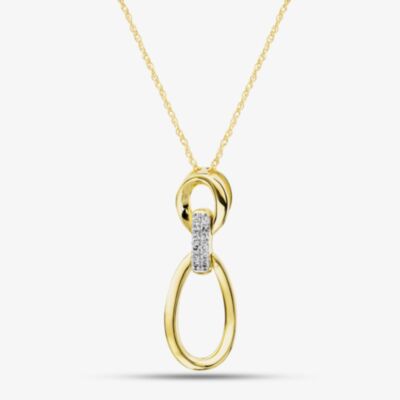 Pure Brilliance 9ct Yellow Gold 0.05ct Pave Diamond Oval Linked Pendant Necklace THP44319-05NJ