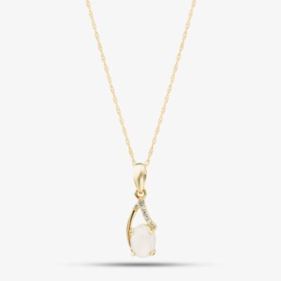 Gold Impression 9ct Yellow Gold Oval Opal & Diamond Pendant Necklace RJP04810