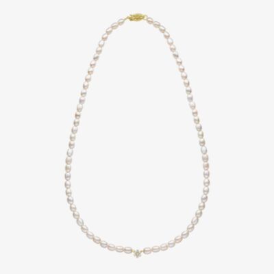9ct Yellow Gold Flower Diamond Freshwater Pearl Beaded Necklace GN410W