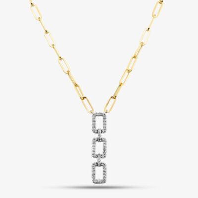 9ct Yellow Gold 0.25ct Diamond Triple Rectangle Link Necklace THN38770-25