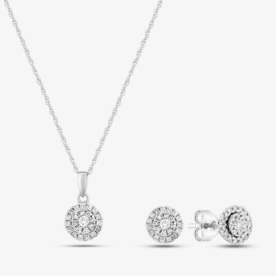 9ct White Gold 0.50ct Diamond Cluster Halo Jewellery Set THS19231-50