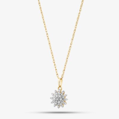 9ct Yellow Gold 0.15ct Diamond Cluster Flower Pendant THP48443-15 (YG)