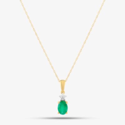 9ct Gold Oval Emerald Diamond Cluster Pendant VP0S296 9KY-EM