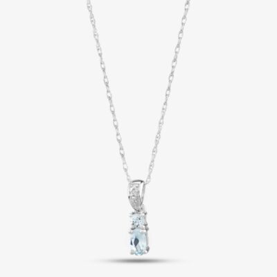 9ct White Gold Oval Aquamarine and Diamond Pendant BSS413-AQ