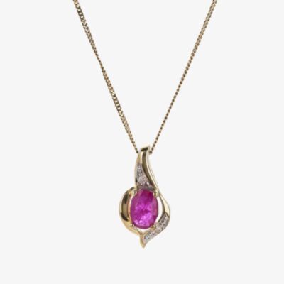 9ct Yellow Gold Ruby and Diamond Swirl Pendant P1860/7-10 RUBY