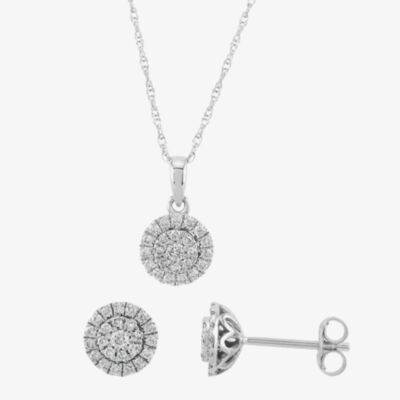 9ct White Gold 0.50ct Diamond Cluster Halo Jewellery Set THS19231-50