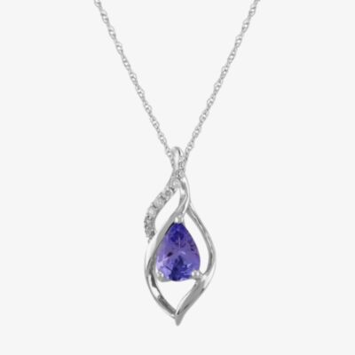 9ct White Gold Pear-cut Tanzanite and Diamond Swirl Pendant THP9521P
