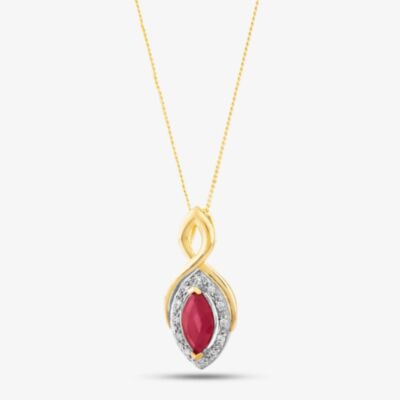 9ct Yellow Gold Marquise-Cut Ruby and Diamond Pendant P3704-10 RUBY