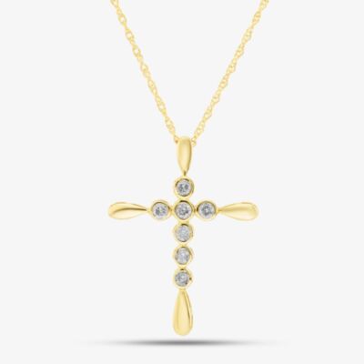 9ct Yellow Gold 0.10ct Bezel-set Diamond Cross Pendant THP22144-10
