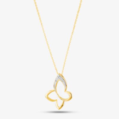 9ct Two Tone 0.01ct Diamond Open Butterfly Necklace PP03944Y