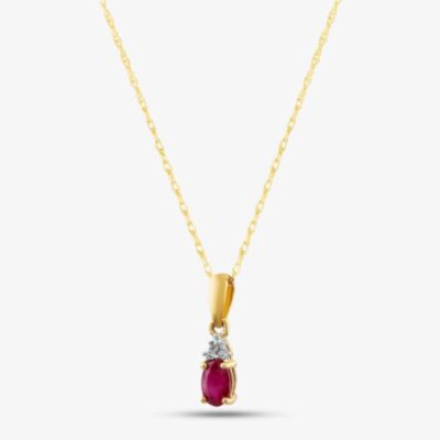  9ct Yellow Gold Ruby & Diamond Pendant Necklace QP00178-R YG