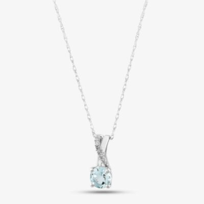  9ct White Gold Aquamarine & Diamond Crossover Pendant Necklace OJP1703-AQ