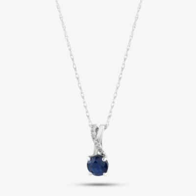  9ct White Gold Sapphire & Diamond Crossover Pendant Necklace OJP1703-BS