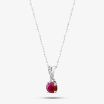  9ct White Gold Ruby & Diamond Crossover Pendant Necklace OJP1703-R