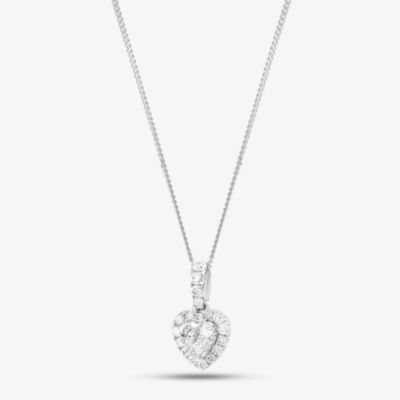 9ct White Gold Diamond Heart Shape Cluster Necklace PP05329
