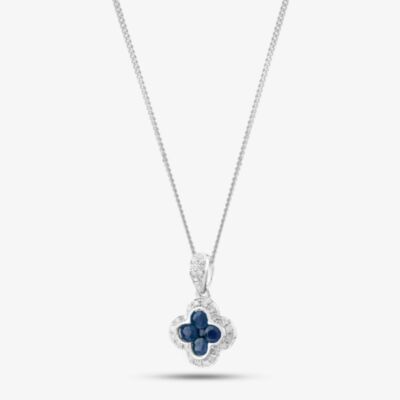 9ct White Gold Sapphire and Diamond Quatrefoil Cluster Necklace PP05330 SA 5.13.0034