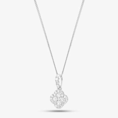 9ct White Gold 0.50ct Diamond Quatrefoil Cluster Necklace PP05328 5.13.0024