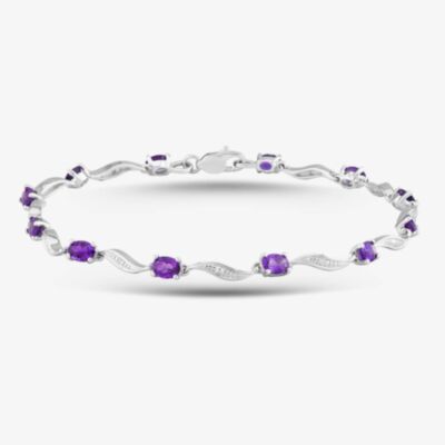 9ct White Gold Oval Cut Amethyst & Diamond Swirl Bracelet PBC02772W AM