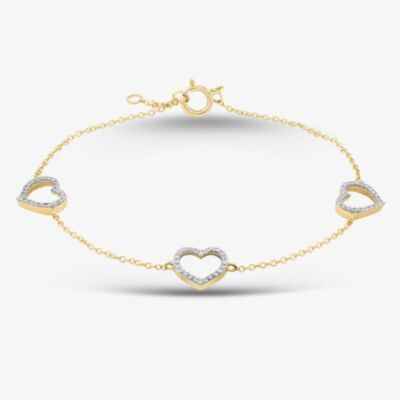 9ct Yellow Gold 0.20ct Brilliant Cut Diamond Open Pave Heart Chain Bracelet THB39619-20NJ (YG)