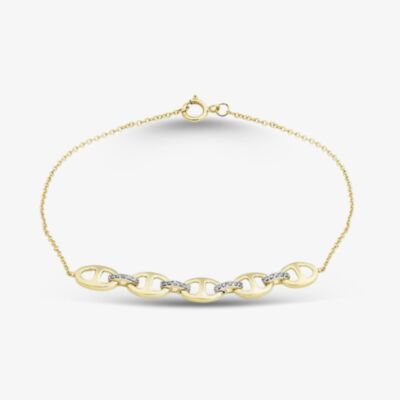 Pure Brilliance 9ct Yellow Gold 0.10ct Diamond Interlinked Chain Bracelet THB46274-10