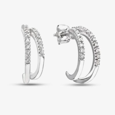 9ct White Gold 0.10ct Diamond Double Half Hoop Earrings PE03084W