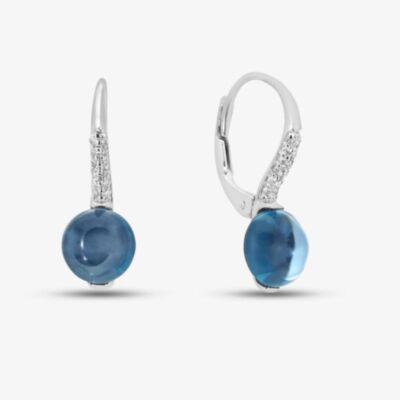 9ct White Gold Blue Topaz & 0.10ct Diamond Hoop Earrings DE1508W-BT