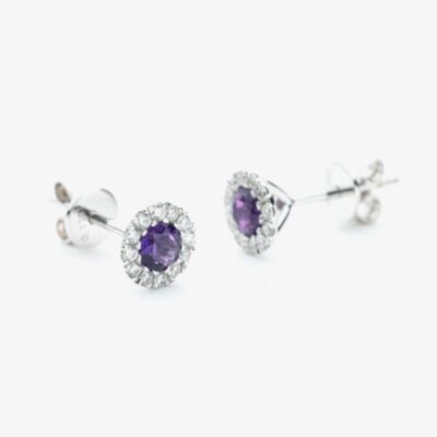 9ct White Gold Amethyst & Diamond Cluster Stud Earrings NTE409AMD-9WG