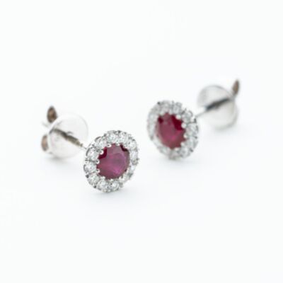 9ct White Gold Ruby & Diamond Cluster Stud Earrings NTE409RD-9WG