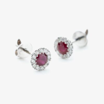 9ct White Gold Ruby & Diamond Cluster Stud Earrings NTE409RD-9WG