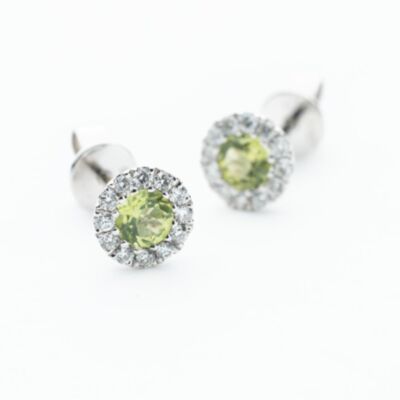 9ct White Gold Peridot & Diamond Cluster Stud Earrings NTE409PERD-9WG