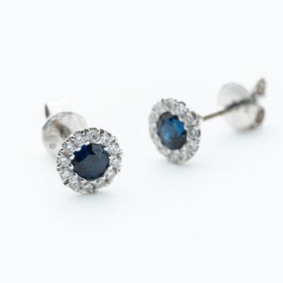 9ct White Gold Blue Sapphire & Diamond Cluster Stud Earrings NTE409SAD-9WG