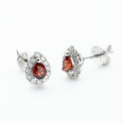 9ct White Gold Pear Cut Garnet & 0.40ct Diamond Cluster Stud Earrings NTE409PEAR-GARD-9WG