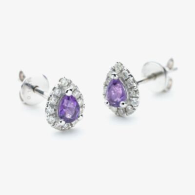 9ct White Gold Pear Cut Amethyst & 0.27ct Diamond Cluster Stud Earrings NTE409PEAR-AMD-9WG